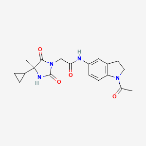 molecular formula C19H22N4O4 B7322428 N-(1-acetyl-2,3-dihydroindol-5-yl)-2-(4-cyclopropyl-4-methyl-2,5-dioxoimidazolidin-1-yl)acetamide 
