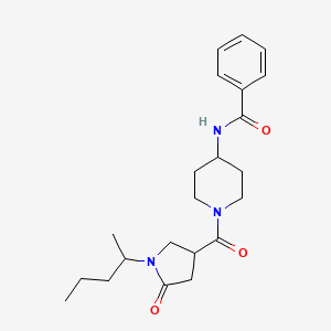 molecular formula C22H31N3O3 B7322512 N-[1-(5-oxo-1-pentan-2-ylpyrrolidine-3-carbonyl)piperidin-4-yl]benzamide 