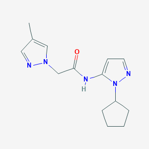 molecular formula C14H19N5O B7322544 N-(2-cyclopentylpyrazol-3-yl)-2-(4-methylpyrazol-1-yl)acetamide 