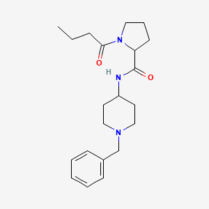 molecular formula C21H31N3O2 B7322564 N-(1-benzylpiperidin-4-yl)-1-butanoylpyrrolidine-2-carboxamide 
