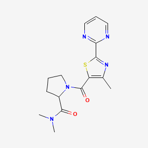 molecular formula C16H19N5O2S B7322574 N,N-dimethyl-1-(4-methyl-2-pyrimidin-2-yl-1,3-thiazole-5-carbonyl)pyrrolidine-2-carboxamide 