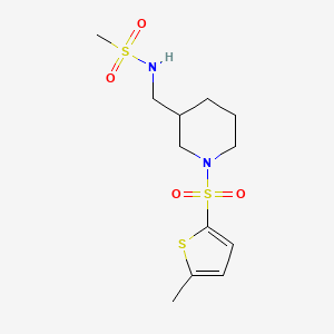 molecular formula C12H20N2O4S3 B7322595 N-[[1-(5-methylthiophen-2-yl)sulfonylpiperidin-3-yl]methyl]methanesulfonamide 