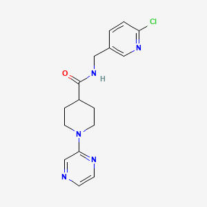 molecular formula C16H18ClN5O B7322718 N-[(6-chloropyridin-3-yl)methyl]-1-pyrazin-2-ylpiperidine-4-carboxamide 