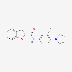 molecular formula C19H19FN2O2 B7322746 N-(3-fluoro-4-pyrrolidin-1-ylphenyl)-2,3-dihydro-1-benzofuran-2-carboxamide 