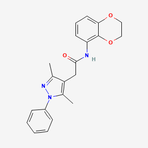 molecular formula C21H21N3O3 B7322858 N-(2,3-dihydro-1,4-benzodioxin-5-yl)-2-(3,5-dimethyl-1-phenylpyrazol-4-yl)acetamide 