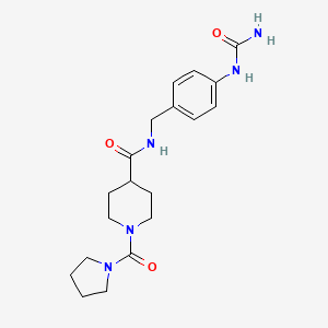 molecular formula C19H27N5O3 B7323051 N-[[4-(carbamoylamino)phenyl]methyl]-1-(pyrrolidine-1-carbonyl)piperidine-4-carboxamide 