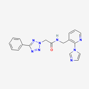 molecular formula C18H16N8O B7323138 N-[(2-imidazol-1-ylpyridin-3-yl)methyl]-2-(5-phenyltetrazol-2-yl)acetamide 