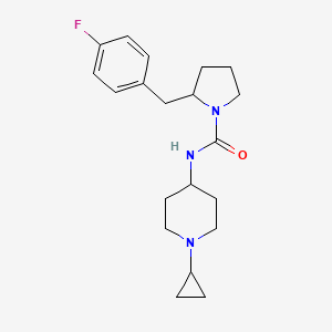 molecular formula C20H28FN3O B7323204 N-(1-cyclopropylpiperidin-4-yl)-2-[(4-fluorophenyl)methyl]pyrrolidine-1-carboxamide 