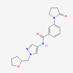 molecular formula C19H22N4O3 B7323282 N-[1-(oxolan-2-ylmethyl)pyrazol-4-yl]-3-(2-oxopyrrolidin-1-yl)benzamide 