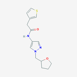 molecular formula C14H17N3O2S B7323306 N-[1-(oxolan-2-ylmethyl)pyrazol-4-yl]-2-thiophen-3-ylacetamide 
