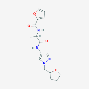 molecular formula C16H20N4O4 B7323314 N-[1-oxo-1-[[1-(oxolan-2-ylmethyl)pyrazol-4-yl]amino]propan-2-yl]furan-2-carboxamide 