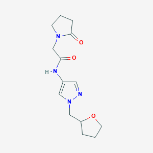 molecular formula C14H20N4O3 B7323395 N-[1-(oxolan-2-ylmethyl)pyrazol-4-yl]-2-(2-oxopyrrolidin-1-yl)acetamide 