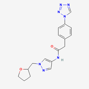 molecular formula C17H19N7O2 B7323461 N-[1-(oxolan-2-ylmethyl)pyrazol-4-yl]-2-[4-(tetrazol-1-yl)phenyl]acetamide 
