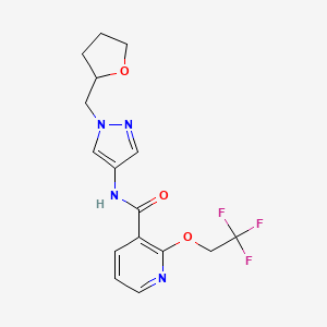 molecular formula C16H17F3N4O3 B7323512 N-[1-(oxolan-2-ylmethyl)pyrazol-4-yl]-2-(2,2,2-trifluoroethoxy)pyridine-3-carboxamide 