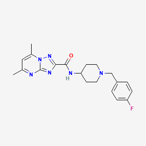 molecular formula C20H23FN6O B7323965 N-[1-[(4-fluorophenyl)methyl]piperidin-4-yl]-5,7-dimethyl-[1,2,4]triazolo[1,5-a]pyrimidine-2-carboxamide 
