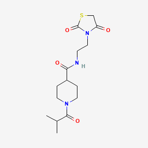 molecular formula C15H23N3O4S B7323992 N-[2-(2,4-dioxo-1,3-thiazolidin-3-yl)ethyl]-1-(2-methylpropanoyl)piperidine-4-carboxamide 