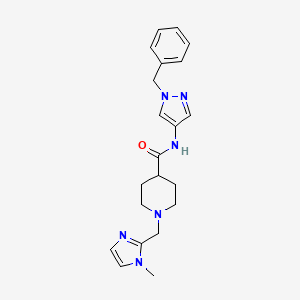 molecular formula C21H26N6O B7324108 N-(1-benzylpyrazol-4-yl)-1-[(1-methylimidazol-2-yl)methyl]piperidine-4-carboxamide 