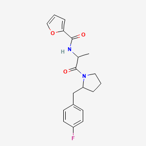 molecular formula C19H21FN2O3 B7324166 N-[1-[2-[(4-fluorophenyl)methyl]pyrrolidin-1-yl]-1-oxopropan-2-yl]furan-2-carboxamide 