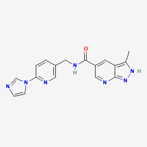 molecular formula C17H15N7O B7324240 N-[(6-imidazol-1-ylpyridin-3-yl)methyl]-3-methyl-2H-pyrazolo[3,4-b]pyridine-5-carboxamide 