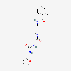 molecular formula C21H26N4O4 B7324311 N-[1-[2-(furan-2-ylmethylcarbamoylamino)acetyl]piperidin-4-yl]-2-methylbenzamide 