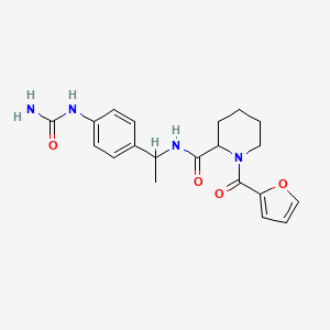 molecular formula C20H24N4O4 B7324312 N-[1-[4-(carbamoylamino)phenyl]ethyl]-1-(furan-2-carbonyl)piperidine-2-carboxamide 