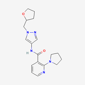 molecular formula C18H23N5O2 B7324411 N-[1-(oxolan-2-ylmethyl)pyrazol-4-yl]-2-pyrrolidin-1-ylpyridine-3-carboxamide 