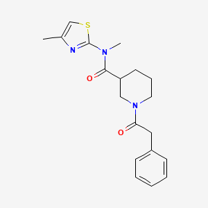 molecular formula C19H23N3O2S B7324490 N-methyl-N-(4-methyl-1,3-thiazol-2-yl)-1-(2-phenylacetyl)piperidine-3-carboxamide 