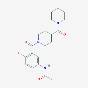 molecular formula C20H26FN3O3 B7324890 N-[4-fluoro-3-[4-(piperidine-1-carbonyl)piperidine-1-carbonyl]phenyl]acetamide 