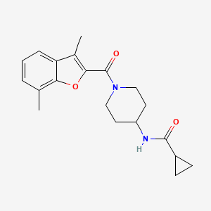 molecular formula C20H24N2O3 B7324945 N-[1-(3,7-dimethyl-1-benzofuran-2-carbonyl)piperidin-4-yl]cyclopropanecarboxamide 