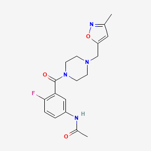 molecular formula C18H21FN4O3 B7324973 N-[4-fluoro-3-[4-[(3-methyl-1,2-oxazol-5-yl)methyl]piperazine-1-carbonyl]phenyl]acetamide 