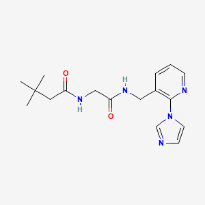 molecular formula C17H23N5O2 B7325003 N-[2-[(2-imidazol-1-ylpyridin-3-yl)methylamino]-2-oxoethyl]-3,3-dimethylbutanamide 