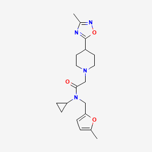 molecular formula C19H26N4O3 B7325134 N-cyclopropyl-N-[(5-methylfuran-2-yl)methyl]-2-[4-(3-methyl-1,2,4-oxadiazol-5-yl)piperidin-1-yl]acetamide 