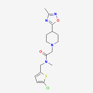 molecular formula C16H21ClN4O2S B7325169 N-[(5-chlorothiophen-2-yl)methyl]-N-methyl-2-[4-(3-methyl-1,2,4-oxadiazol-5-yl)piperidin-1-yl]acetamide 