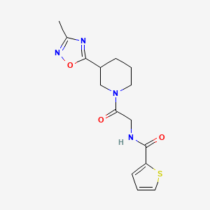 molecular formula C15H18N4O3S B7325279 N-[2-[3-(3-methyl-1,2,4-oxadiazol-5-yl)piperidin-1-yl]-2-oxoethyl]thiophene-2-carboxamide 