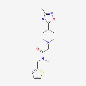 molecular formula C16H22N4O2S B7325363 N-methyl-2-[4-(3-methyl-1,2,4-oxadiazol-5-yl)piperidin-1-yl]-N-(thiophen-2-ylmethyl)acetamide 