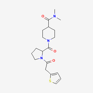 molecular formula C19H27N3O3S B7325503 N,N-dimethyl-1-[1-(2-thiophen-2-ylacetyl)pyrrolidine-2-carbonyl]piperidine-4-carboxamide 