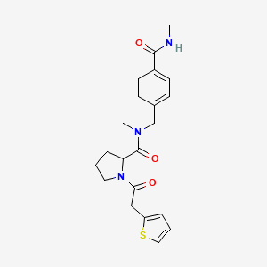 molecular formula C21H25N3O3S B7325522 N-methyl-N-[[4-(methylcarbamoyl)phenyl]methyl]-1-(2-thiophen-2-ylacetyl)pyrrolidine-2-carboxamide 