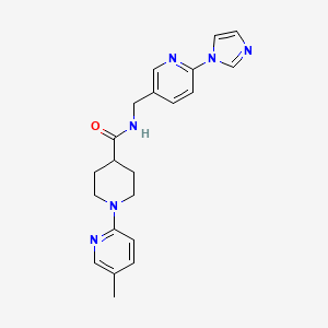 molecular formula C21H24N6O B7325597 N-[(6-imidazol-1-ylpyridin-3-yl)methyl]-1-(5-methylpyridin-2-yl)piperidine-4-carboxamide 