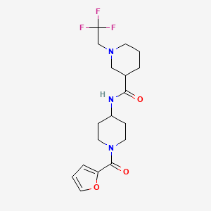 molecular formula C18H24F3N3O3 B7325605 N-[1-(furan-2-carbonyl)piperidin-4-yl]-1-(2,2,2-trifluoroethyl)piperidine-3-carboxamide 