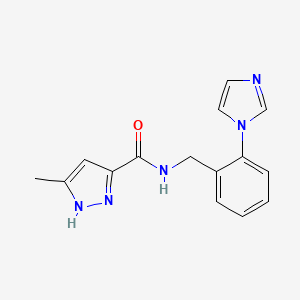 molecular formula C15H15N5O B7325777 N-[(2-imidazol-1-ylphenyl)methyl]-5-methyl-1H-pyrazole-3-carboxamide 