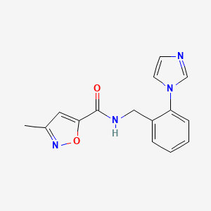 molecular formula C15H14N4O2 B7325805 N-[(2-imidazol-1-ylphenyl)methyl]-3-methyl-1,2-oxazole-5-carboxamide 