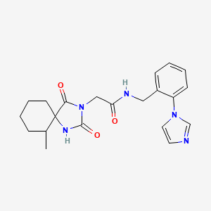 molecular formula C21H25N5O3 B7325865 N-[(2-imidazol-1-ylphenyl)methyl]-2-(6-methyl-2,4-dioxo-1,3-diazaspiro[4.5]decan-3-yl)acetamide 