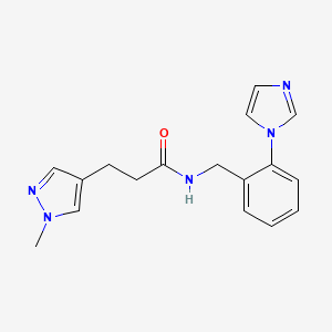 molecular formula C17H19N5O B7325880 N-[(2-imidazol-1-ylphenyl)methyl]-3-(1-methylpyrazol-4-yl)propanamide 