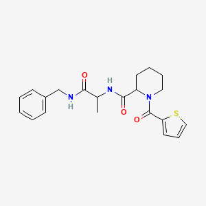 molecular formula C21H25N3O3S B7325938 N-[1-(benzylamino)-1-oxopropan-2-yl]-1-(thiophene-2-carbonyl)piperidine-2-carboxamide 