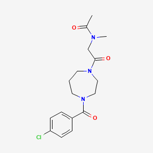 molecular formula C17H22ClN3O3 B7325989 N-[2-[4-(4-chlorobenzoyl)-1,4-diazepan-1-yl]-2-oxoethyl]-N-methylacetamide 
