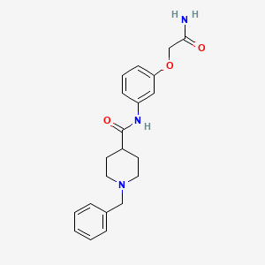 molecular formula C21H25N3O3 B7326197 N-[3-(2-amino-2-oxoethoxy)phenyl]-1-benzylpiperidine-4-carboxamide 