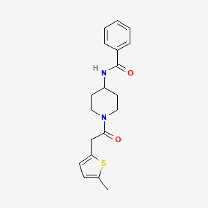 molecular formula C19H22N2O2S B7326299 N-[1-[2-(5-methylthiophen-2-yl)acetyl]piperidin-4-yl]benzamide 