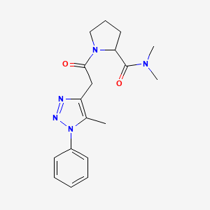 molecular formula C18H23N5O2 B7326325 N,N-dimethyl-1-[2-(5-methyl-1-phenyltriazol-4-yl)acetyl]pyrrolidine-2-carboxamide 