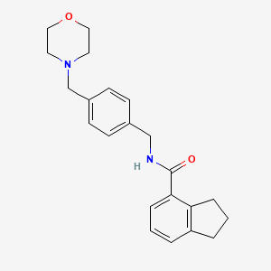 molecular formula C22H26N2O2 B7326359 N-[[4-(morpholin-4-ylmethyl)phenyl]methyl]-2,3-dihydro-1H-indene-4-carboxamide 