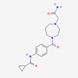 molecular formula C18H24N4O3 B7326446 N-[4-[4-(2-amino-2-oxoethyl)-1,4-diazepane-1-carbonyl]phenyl]cyclopropanecarboxamide 